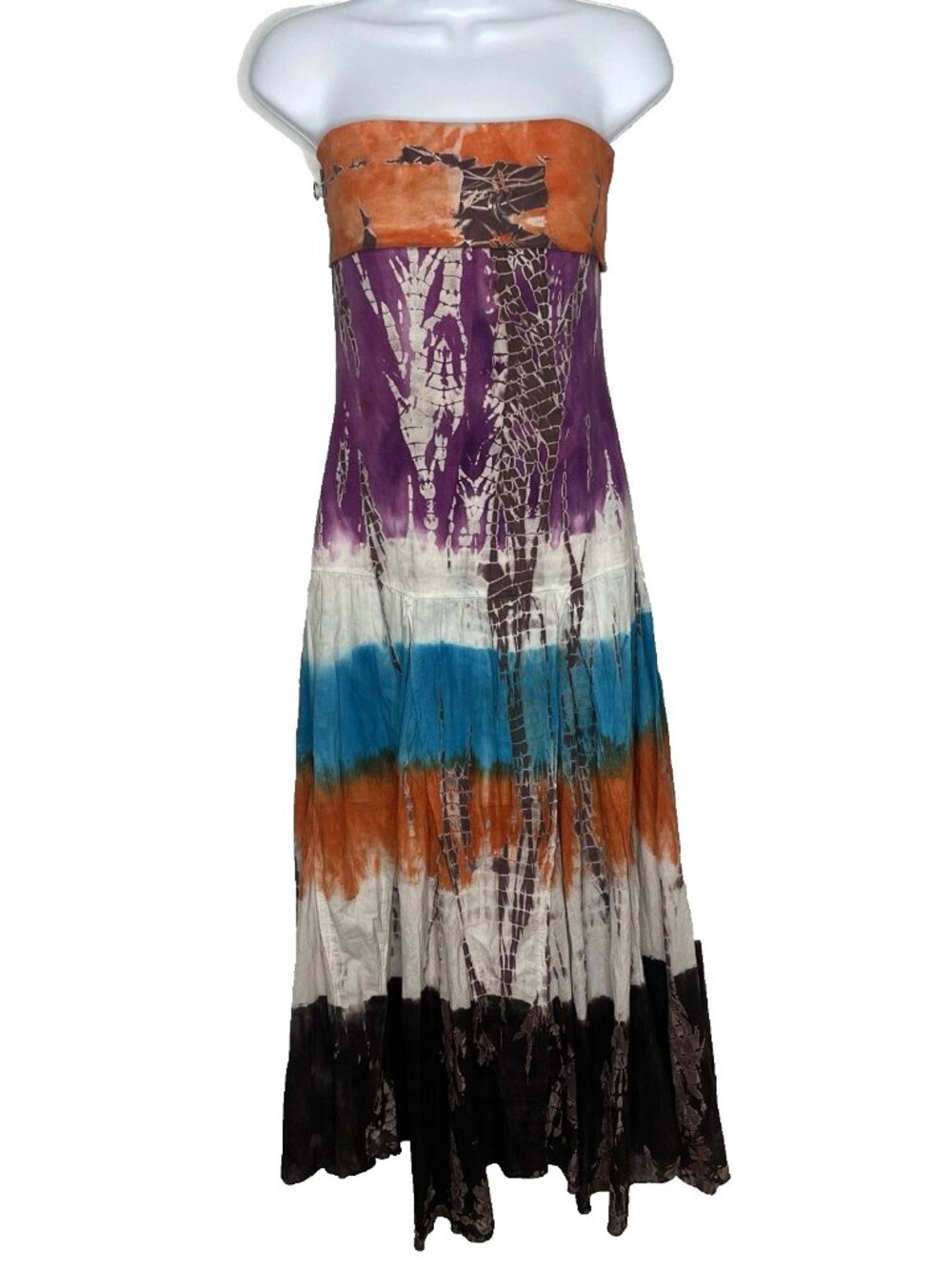 Solitaire Strapless Midi Dress Size M Striped Colorblock Tie Dye Convertible